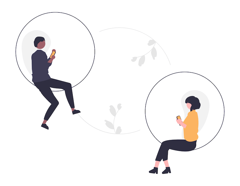 célula.in discipleship illustration of two people connected on their phones